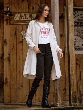 SHEIN LUNE معطف طويل كاجوال فضفاض بجيب وقلنسوة، أكمام طويلة لون أحادي للنساء في الخريف