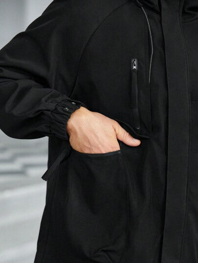 Manfinity Homme معطف كاجوال بسحاب رباط للرجال، ذو لون أحادي، للخريف