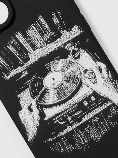 ROMWE Grunge Punk كفر هاتف محمي يومي عادي، تصميم قرص موسيقي مطبوع رسومي