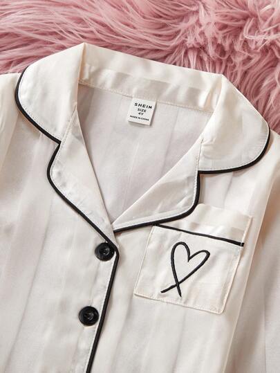 SHEIN Genkimix Kids طقم فتاة صغيرة كاردجان أكمام طويلة مخطط باللون الرغوي ،وسروال منزلي ، قطعتان
