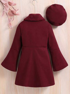 SHEIN معطف أحمر ذو طراز كلاسيكي للبنات المراهقات مع قبعة، للأعياد والأعياد الشتوية