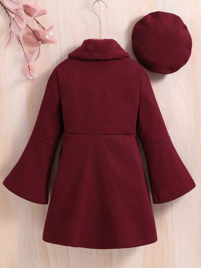 SHEIN معطف أحمر ذو طراز كلاسيكي للبنات المراهقات مع قبعة، للأعياد والأعياد الشتوية