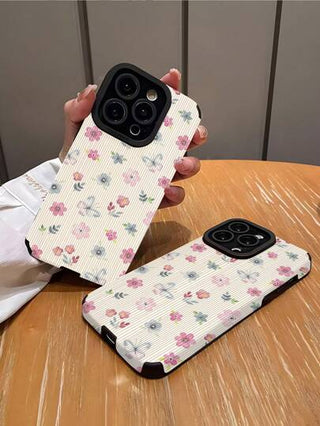 قطعة واحدة من الحالة الناعمة للهاتف مع طبعة فراشة زهرية طبيعية متوافقة مع iPhone و Samsung S15/S15 Plus/S15 Pro/S15 Pro Max