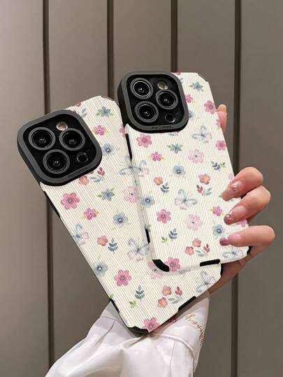 قطعة واحدة من الحالة الناعمة للهاتف مع طبعة فراشة زهرية طبيعية متوافقة مع iPhone و Samsung S15/S15 Plus/S15 Pro/S15 Pro Max
