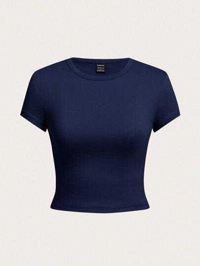 EZwear 4 قطع/مجموعة تيشيرتات نسائية كاجوال بأكمام قصيرة وياقة مستديرة وبدون أكتاف ضيقة الجسم، مناسبة للصيف