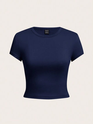 EZwear 4 قطع/مجموعة تيشيرتات نسائية كاجوال بأكمام قصيرة وياقة مستديرة وبدون أكتاف ضيقة الجسم، مناسبة للصيف