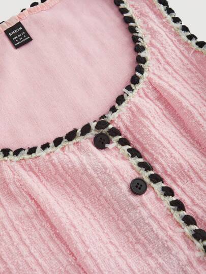 SHEIN MOD طقم سترة أنيقة بلون وردي وأسود فينتاج مزدوج الصدر والبناطيل، مجموعة ملابس العمل 2 قطعة/طقم، طراز الكلية، طقم الحفلات الراقصة، العودة إلى المدرسة، طقم المعلمين، ملابس المكتب، طقم الحفل الختامي