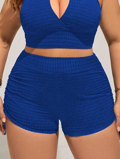 SHEIN Swim Curve سروال بأربطة بحجم كبير وخامة متقنة للصيف والشاطئ