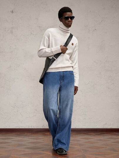 AKNOTIC Business Casual جينز بناطيل واسعة قماش دنيم مناسب للخصر الطويل وملائم البنطال للرجال