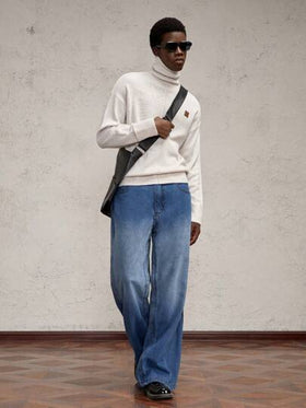 AKNOTIC Business Casual جينز بناطيل واسعة قماش دنيم مناسب للخصر الطويل وملائم البنطال للرجال
