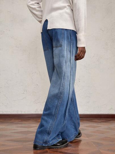 AKNOTIC Business Casual جينز بناطيل واسعة قماش دنيم مناسب للخصر الطويل وملائم البنطال للرجال
