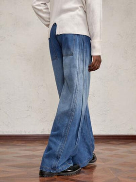 AKNOTIC Business Casual جينز بناطيل واسعة قماش دنيم مناسب للخصر الطويل وملائم البنطال للرجال