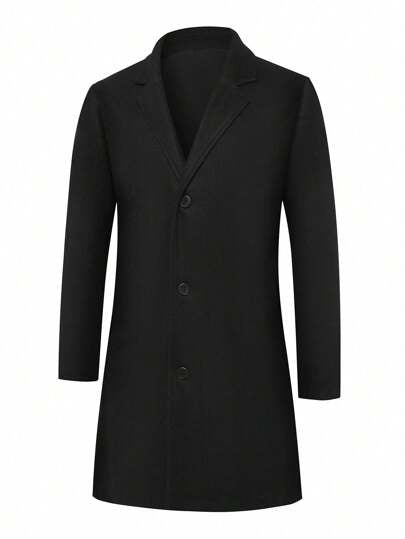 معطف صوفي كاجوال للرجال بتصميم عتيق بألوان أحادية بسيطة، مزود بأزرار أمامية وجيوب جانبية، مناسب للارتداء في المنتجعات والتنقل في فصلي الخريف والشتاء