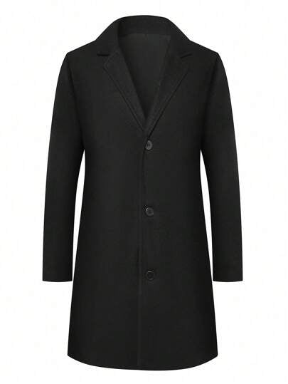 معطف صوفي كاجوال للرجال بتصميم عتيق بألوان أحادية بسيطة، مزود بأزرار أمامية وجيوب جانبية، مناسب للارتداء في المنتجعات والتنقل في فصلي الخريف والشتاء