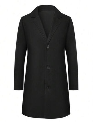 معطف صوفي كاجوال للرجال بتصميم عتيق بألوان أحادية بسيطة، مزود بأزرار أمامية وجيوب جانبية، مناسب للارتداء في المنتجعات والتنقل في فصلي الخريف والشتاء