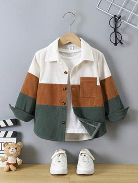SHEIN Genkimix Kids معطف أطفال غير رسمي الجيب أمامي أزرار تلوين، خريف