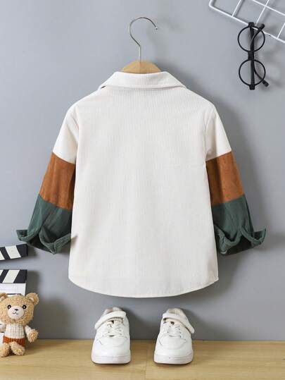 SHEIN Genkimix Kids معطف أطفال غير رسمي الجيب أمامي أزرار تلوين، خريف