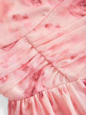 SHEIN Girlism فستان فراشي أنيق، فستان أميرة، طباعة وردية، فستان عيد ميلاد، ملابس ربيعية/ خريفية للفتيات المراهقات ذو ياقة مربعة مزخرف بالزهور الأنيقة الفرنسية مع أكمام متسعة وخصر ضيق