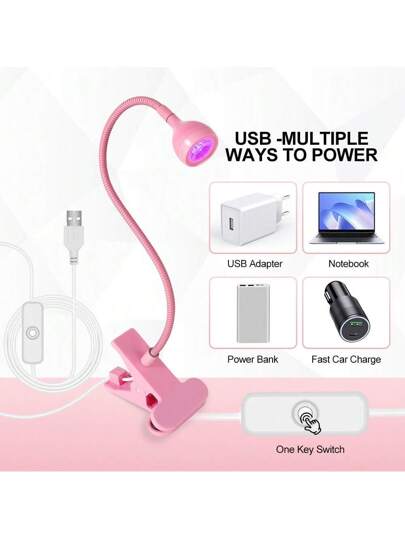 مصباح LED تجفيف بالأشعة فوق البنفسجية - يعمل بالطاقة عبر منفذ USB، عنق متحرك مرن، قابل للانحناء 360درجة، بتصميم قابل للتثبيت لطلاء الجل والمشغولات الراتنجية، مصباح منيكير محمول مع مرآة زجاجية مركزة، للاستخدام المنزلي وصالون الأظافر