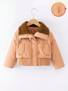 SHEIN معطف مبطن ذو ياقة دبدوب، أكمام طويلة، مبطن ودافئ، أنيق، مناسب للسفر والمدرسة والمناسبات، مقاس من 4 إلى 7 سنوات للبنات