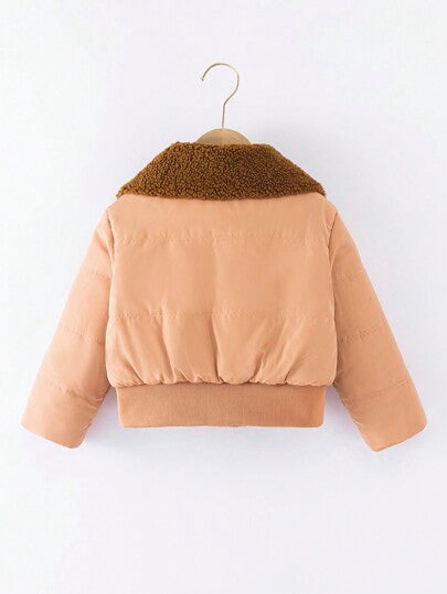 SHEIN معطف مبطن ذو ياقة دبدوب، أكمام طويلة، مبطن ودافئ، أنيق، مناسب للسفر والمدرسة والمناسبات، مقاس من 4 إلى 7 سنوات للبنات