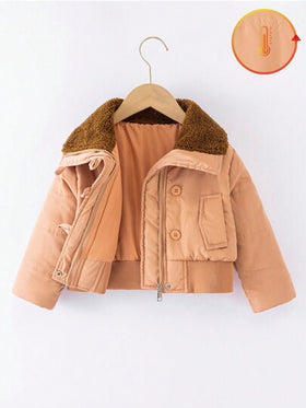 SHEIN معطف مبطن ذو ياقة دبدوب، أكمام طويلة، مبطن ودافئ، أنيق، مناسب للسفر والمدرسة والمناسبات، مقاس من 4 إلى 7 سنوات للبنات