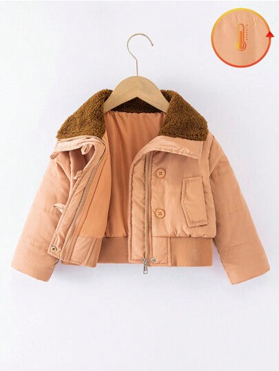 SHEIN معطف مبطن ذو ياقة دبدوب، أكمام طويلة، مبطن ودافئ، أنيق، مناسب للسفر والمدرسة والمناسبات، مقاس من 4 إلى 7 سنوات للبنات