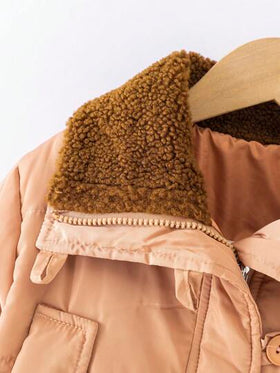SHEIN معطف مبطن ذو ياقة دبدوب، أكمام طويلة، مبطن ودافئ، أنيق، مناسب للسفر والمدرسة والمناسبات، مقاس من 4 إلى 7 سنوات للبنات