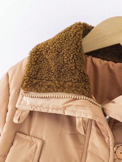 SHEIN معطف مبطن ذو ياقة دبدوب، أكمام طويلة، مبطن ودافئ، أنيق، مناسب للسفر والمدرسة والمناسبات، مقاس من 4 إلى 7 سنوات للبنات