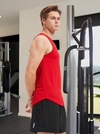 Manfinity Sport Corelite قطعة واحدة من ملابس علوية تانك رياضي أنيق غير رسمي بياقة مستديرة بدون أكمام للرجال بلون أحادي