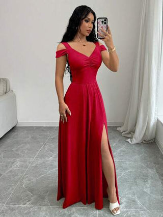 Rafferiza فستان نسائي بياقة على شكل حرف V وخصر مشدود بطراز فرنسي قديم للملابس في رأس السنة الجديدة، فستان ماكسي لإطلالة المرأة