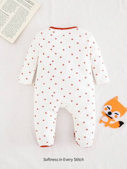 Cozy Pixies جمبسوت طفلة حديثة الولادة برسم ثعلب كارتوني بتباين ألوان الأكمام الطويلة والقدم، للاستخدام في عيد الميلاد