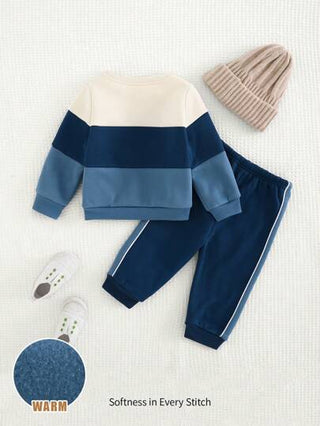 Cozy Pixies مجموعة 2 قطعة من البنطلون والهوت بتفاصيل ملونة للأطفال الصغار ، بسترة هوديي طويلة الأكمام ذات ياقة مستديرة والبنطلون ذو أذرع مطاطية عند الكاحل