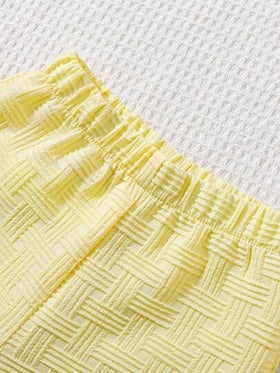 SHEIN Vintaside Kids طقم بنطلون وقميص ذو ملمس للأطفال الصغار الأولاد، طقم ملابس عصري 2 قطعة