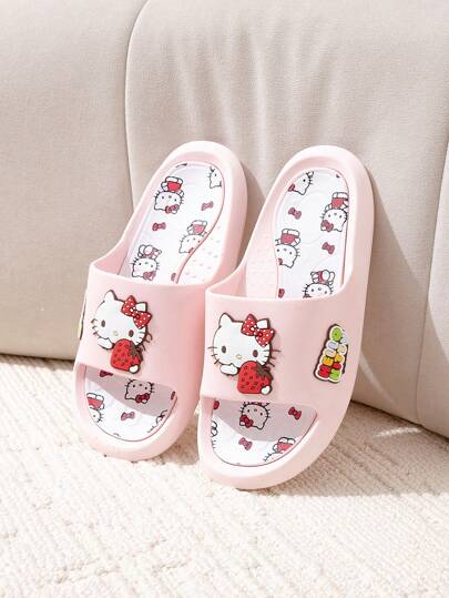 Sanrio نعال سانريو هالو كيتي، صيفي كرتوني جميل ناعم القاعدة للداخل والحمام، مانعة الانزلاق، نعال للأطفال, للبنات