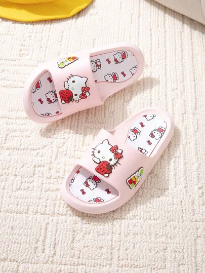 Sanrio نعال سانريو هالو كيتي، صيفي كرتوني جميل ناعم القاعدة للداخل والحمام، مانعة الانزلاق، نعال للأطفال, للبنات