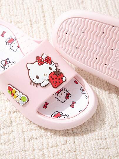 Sanrio نعال سانريو هالو كيتي، صيفي كرتوني جميل ناعم القاعدة للداخل والحمام، مانعة الانزلاق، نعال للأطفال, للبنات