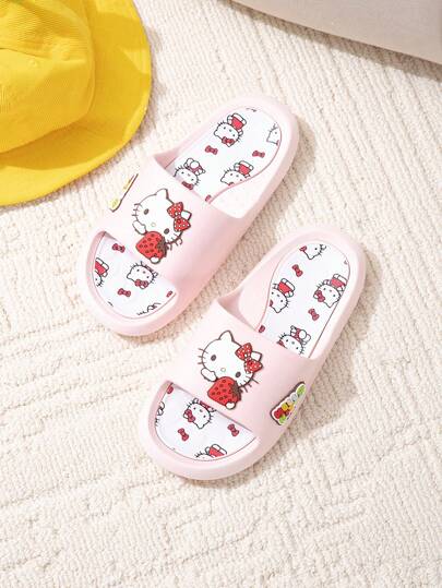 Sanrio نعال سانريو هالو كيتي، صيفي كرتوني جميل ناعم القاعدة للداخل والحمام، مانعة الانزلاق، نعال للأطفال, للبنات