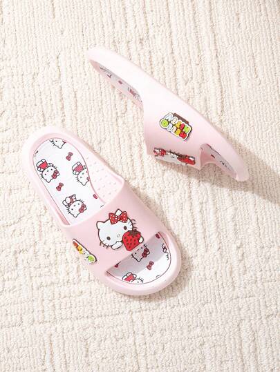 Sanrio نعال سانريو هالو كيتي، صيفي كرتوني جميل ناعم القاعدة للداخل والحمام، مانعة الانزلاق، نعال للأطفال, للبنات