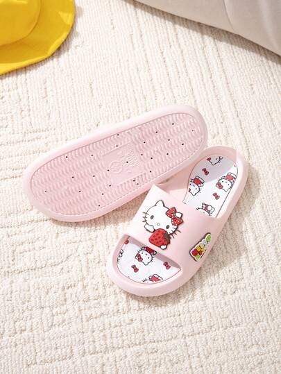 Sanrio نعال سانريو هالو كيتي، صيفي كرتوني جميل ناعم القاعدة للداخل والحمام، مانعة الانزلاق، نعال للأطفال, للبنات