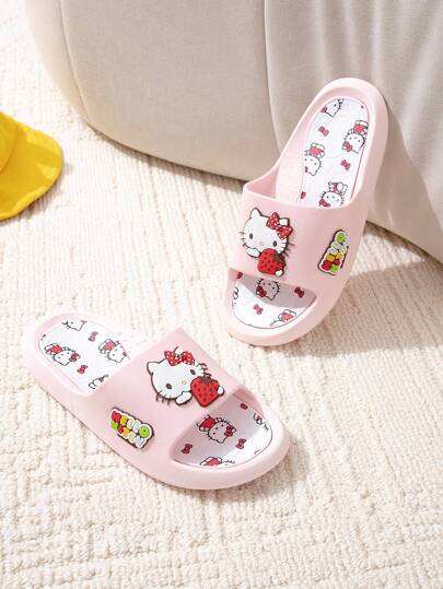 Sanrio نعال سانريو هالو كيتي، صيفي كرتوني جميل ناعم القاعدة للداخل والحمام، مانعة الانزلاق، نعال للأطفال, للبنات