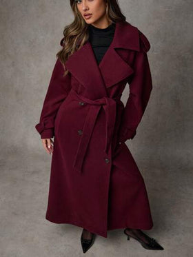 SHEIN BAE معطف طويل أنيق أرجواني اللون بأكمام طويلة وأزرار أمامية، للارتداء اليومي العادي، معطف أرجواني فينتاج دافئ وسميك للارتداء في فصل الشتاء، مناسب لأزياء النساء في