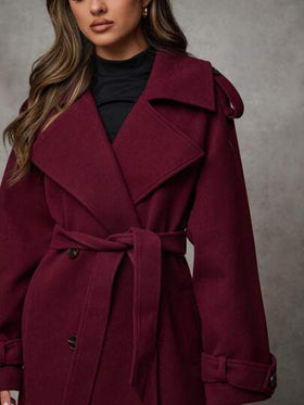 SHEIN BAE معطف طويل أنيق أرجواني اللون بأكمام طويلة وأزرار أمامية، للارتداء اليومي العادي، معطف أرجواني فينتاج دافئ وسميك للارتداء في فصل الشتاء، مناسب لأزياء النساء في