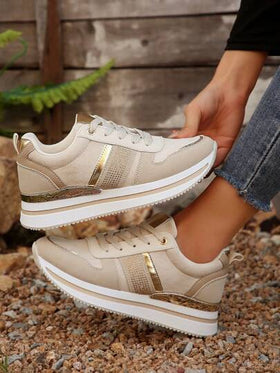 أحذية رياضية نسائية مريحة مزودة بنعل مانع للانزلاق مع الراين ستون، أحذية كاجوال خفيفة الوزن بتصميم لون مقطع، أحذية مشي بتصميم راين ستون من قماش شبكي تنفس، مناسبة للصيف