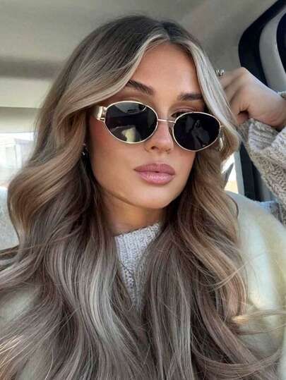 قطعة واحدة من النظارات المتألقة للنساء بإطار معدني بيضاوي، أسلوب موضة عصري كلاسيكي، أساسيات هالوين، إكسسوارات للسهرات الخريفية والشتوية، هدايا للنساء للصيف والشاطئ والرحلات والخروجات الخارجية