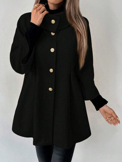 SHEIN LUNE معطف فضفاض أنيق بأكمام طويلة على شكل راجلان أحادي الصدر لون أحادي للنساء، خريف/شتاء