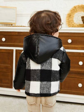 SHEIN معطف واق للبنين الرضع+ 2 سنة مبطن بالخيوط الحرارية مع غطاء، مفرود وسميك ودافئ للبرد الخارجي في درجات الحرارة من 0 إلى 10 درجة مئوية خلال فصل الشتاء