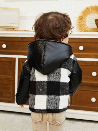 SHEIN معطف واق للبنين الرضع+ 2 سنة مبطن بالخيوط الحرارية مع غطاء، مفرود وسميك ودافئ للبرد الخارجي في درجات الحرارة من 0 إلى 10 درجة مئوية خلال فصل الشتاء