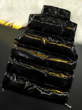 جاكيت رجالية سميكة لامعة مع طوق عالي، ملابس خارجية دافئة، موضة خريف/شتاء، طراز 2000