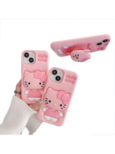 Sanrio كوفر هاتف آيفون 14 برو ماكس وآيفون 13 وآيفون 12 وآيفون 11 مصنوع من السيليكون الجميل والواقي من السقوط، مزين بصور كرتونية من سانريو قطة كي تي وستريو